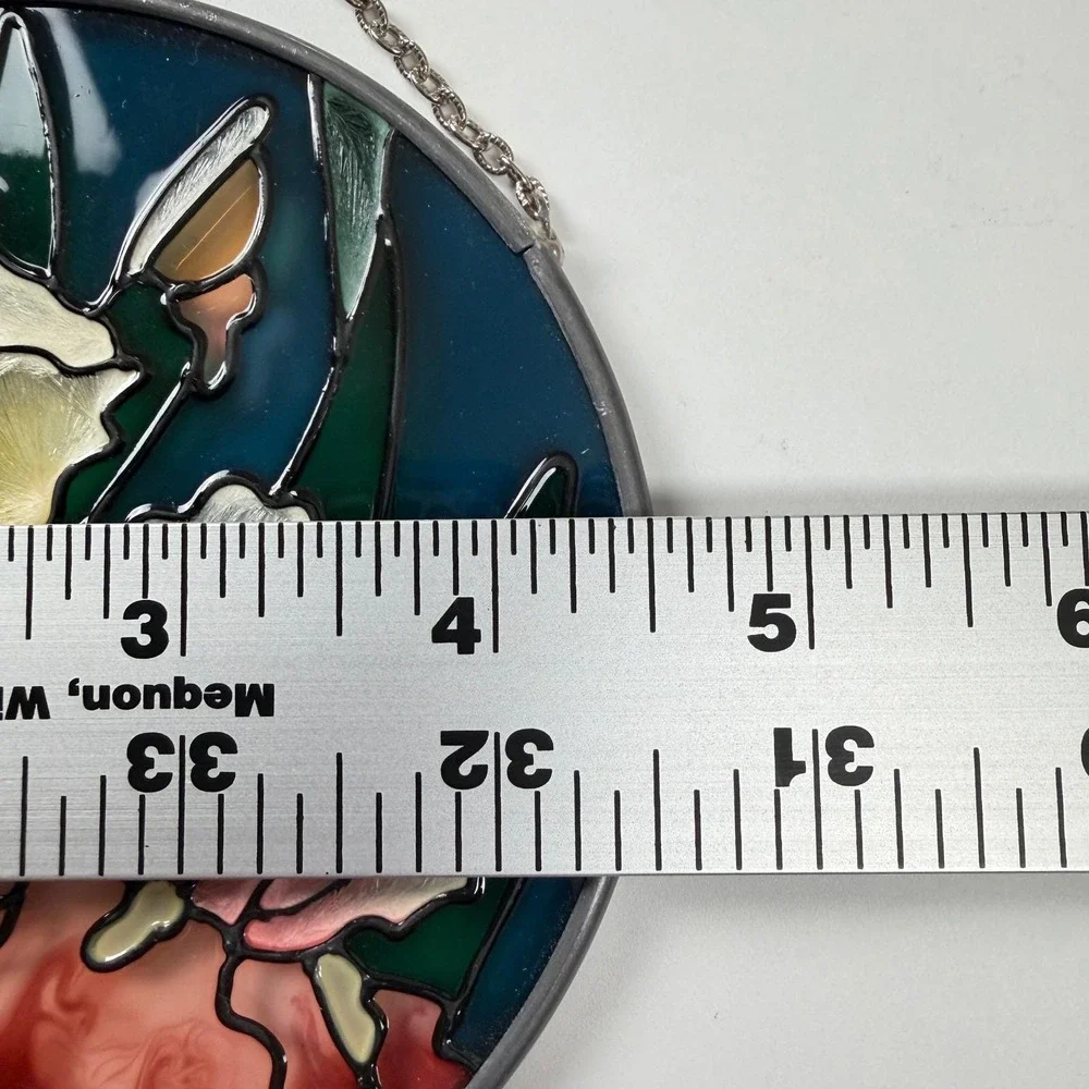 Joan Baker Designs Iris Floral Hand Painted Glass‎ Suncatcher Window Art